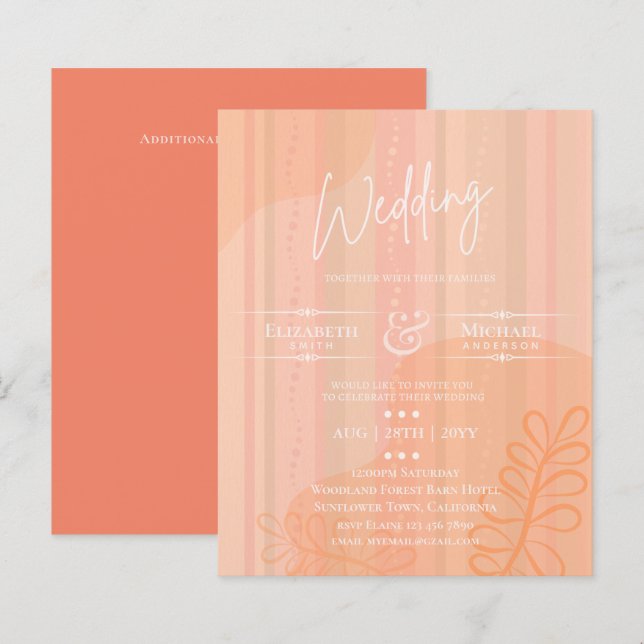 BUDGET Wedding Invite orange Peach Abstract (Front/Back)
