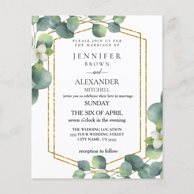 Budget Wedding Invite Rustic foliage eucalyptus  F Flyer (Front)