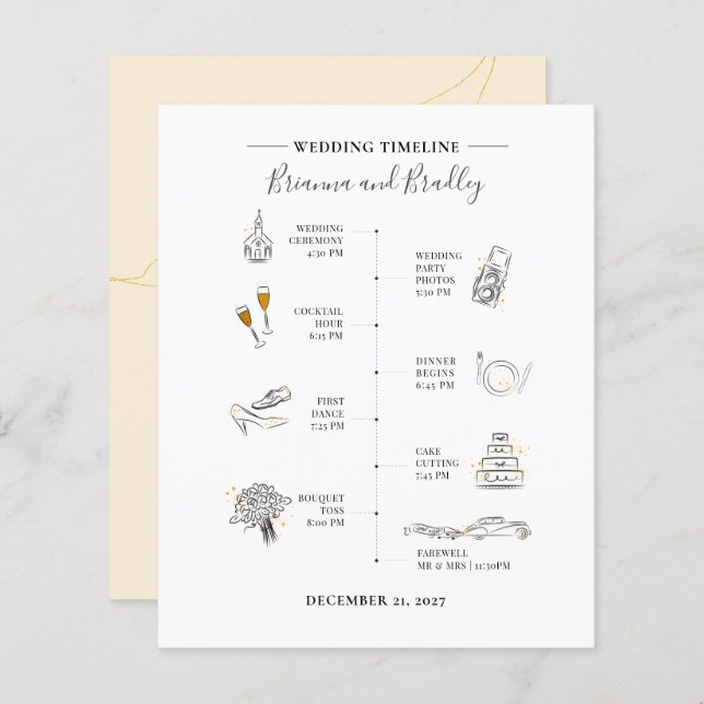 Budget Wedding Itinerary Program Modern Icons (Front/Back)