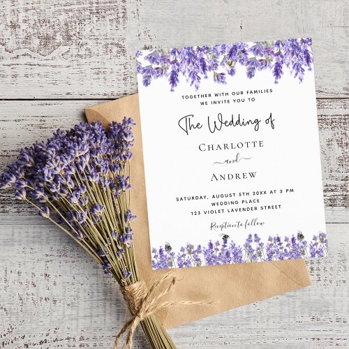 Budget wedding lavender violet floral invitation