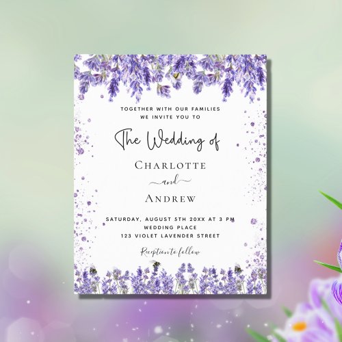 Budget wedding lavender violet glitter invitation