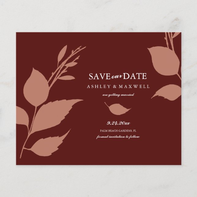 Budget Wedding Maroon Save The Date Flyer (Front)