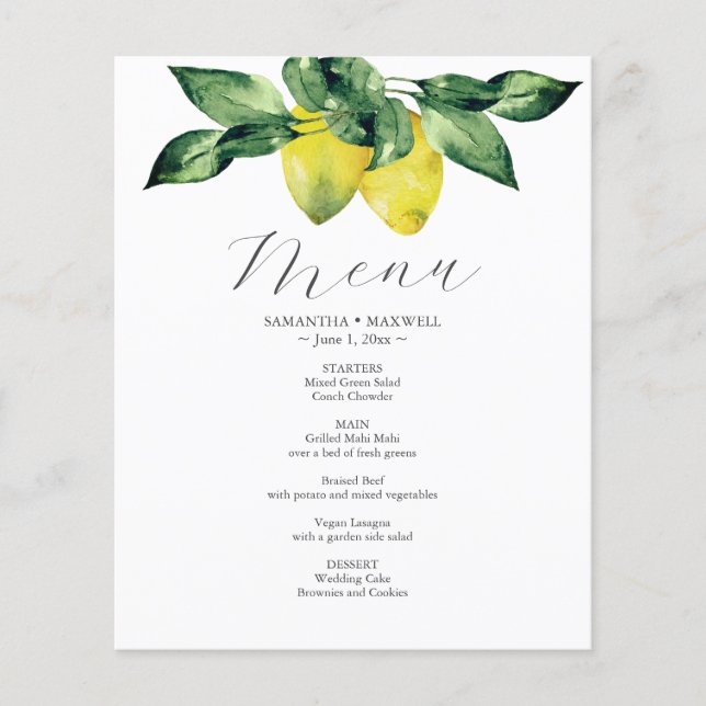 Budget Wedding Menu Lemon and Amalfi Tile Flyer (Front)