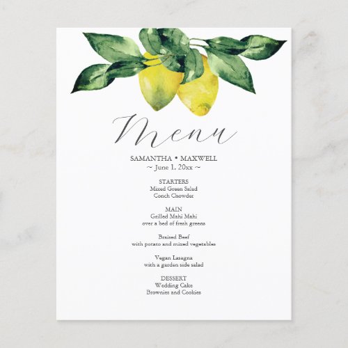 Budget Wedding Menu Lemon and Amalfi Tile Flyer