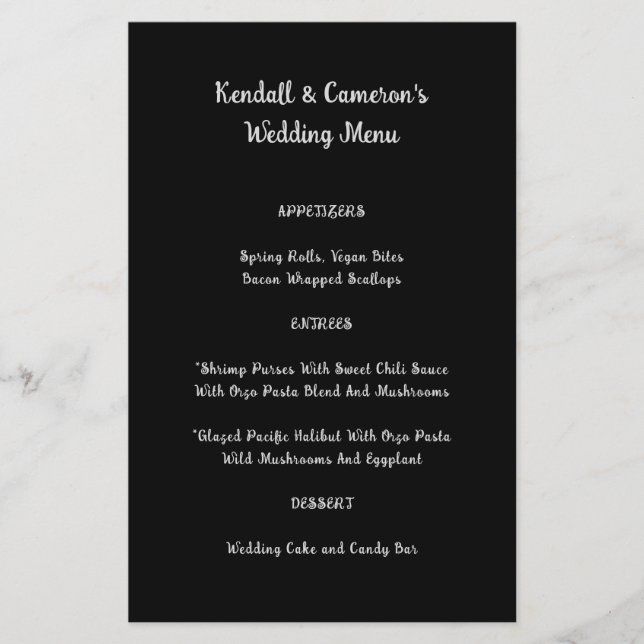 Budget Wedding Menu Solid Black Flyer (Front)