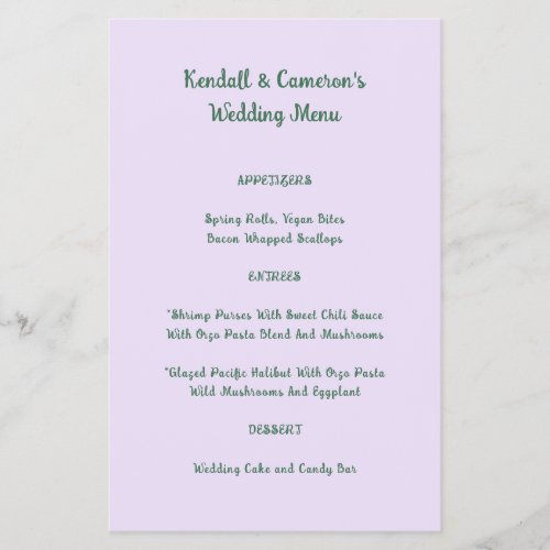 Budget Wedding Menu Solid Lavender Flyer