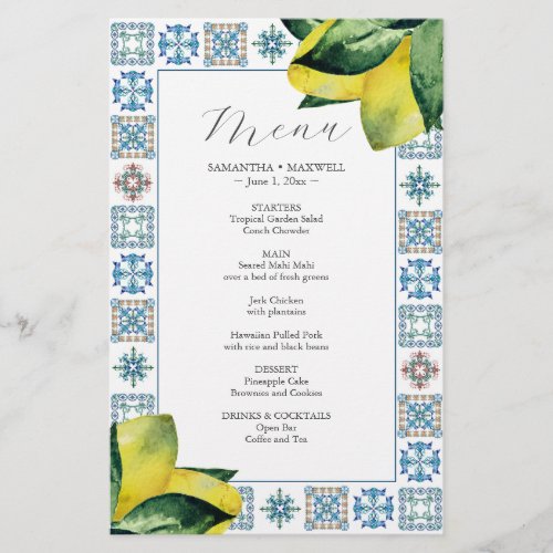 Budget Wedding Menus Italian Amalfi Tile Flyer