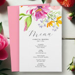 Budget Wedding Menus Watercolor Pink Florals Flyer<br><div class="desc">This budget wedding menu sheet designs features unique watercolor florals in shades of pink and orange. Use the template fields to DIY your personalized details. The elegant design is a charming choice for rustic and garden weddings. To see more wedding menu ideas like this visit www.zazzle.com/dotellabelle Unique watercolor art and...</div>