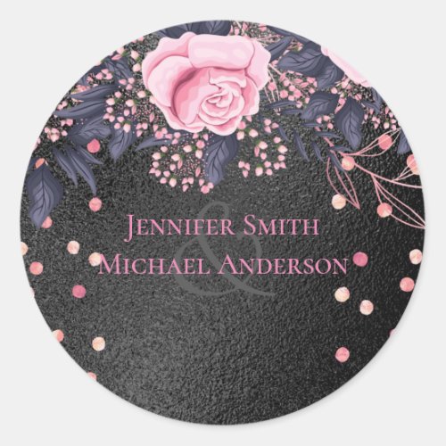 Budget Wedding Metallic Look Rosegold Pink Floral Classic Round Sticker