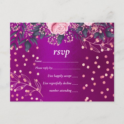Budget Wedding Metallic Look Rosegold Pink Floral Invitation Postcard
