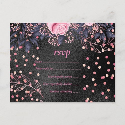 Budget Wedding Metallic Look Rosegold Pink Floral Invitation Postcard