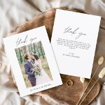 Budget Wedding Minimalist Photo Thank You Cards<br><div class="desc">Budget Wedding Thank You Cards that have a photo on the front and back. The Thank you cards contain a modern hand lettered cursive script typography that are elegant,  simple and modern to use after you minimalist simple wedding day celebration.</div>