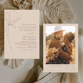 Budget Wedding Minimalist Terracotta Photo Floral Flyer by Hot_Foil_Creations at Zazzle