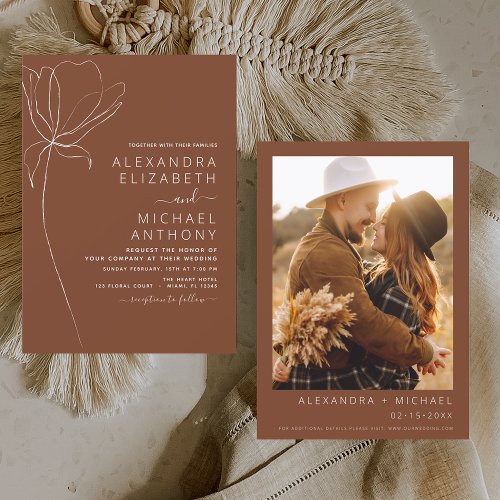 Budget Wedding Minimalist Terracotta Photo Floral Flyer