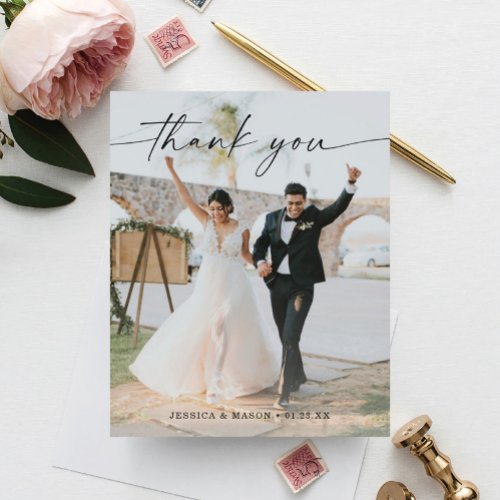 Budget Wedding Modern Thank You Card with Photo