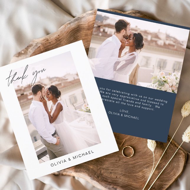 Budget Wedding Navy Blue Photo Thank You Cards Flyer (Creator Uploaded)