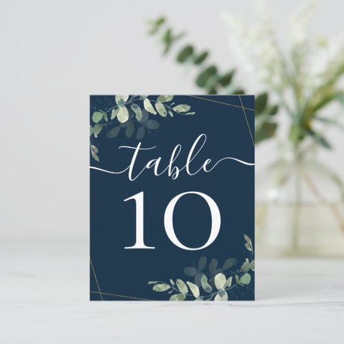 BUDGET Wedding Navy Gold Eucalyptus Table Number