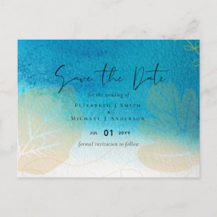 BUDGET Wedding Ocean Blue Watercolor Save Dates Postcard