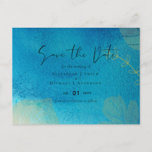 BUDGET Wedding Ocean Blue Watercolor Save Dates Postcard