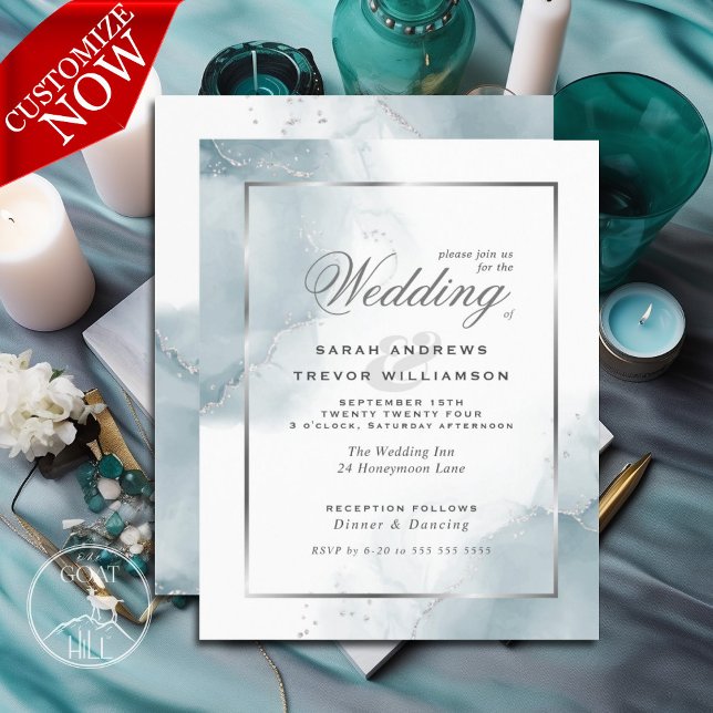 Budget Wedding Pale Aqua Teal Silver Abstract (easy to customize)