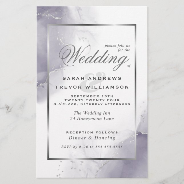 Budget Wedding Pale Plum Silver Abstract (Front)