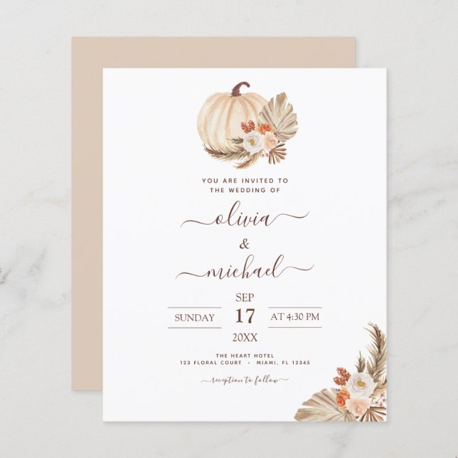 Budget Wedding Pampas Grass White Pumpkin (Front/Back)