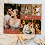 Budget Wedding Photo Collage Thank You Script Card<br><div class="desc">Budget, Elegant, Minimalist Hand Lettered Terracotta Wedding 4 Photo Collage Thank You personalized affordable low budget thin card. Stylish wedding thank you card template featuring four photo on the front and one photo on the back. ***PLEASE NOTE! *** BUDGET PAPER/FLYER IS PAPER THIN. *** UPGRADE THE PAPER FOR A THICKER...</div>