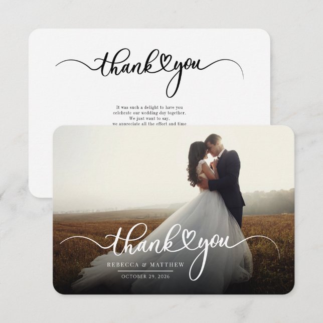 Budget Wedding Photo Hand-Lettered Thank You Card (Front/Back)