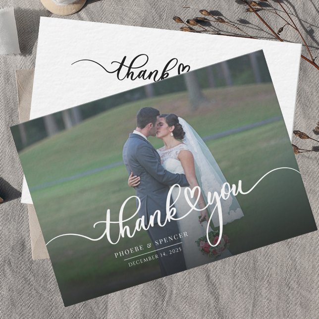 Budget Wedding Photo Hand-Lettered Thank You Note Card (Elegant Modern Script Photo Wedding Thank You Card)