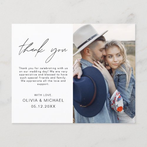 Budget Wedding Photo Minimalist Thank You Card