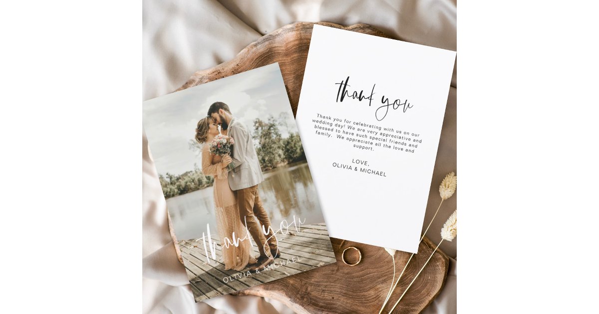 Budget Wedding Photo Minimalist Thank You Card | Zazzle