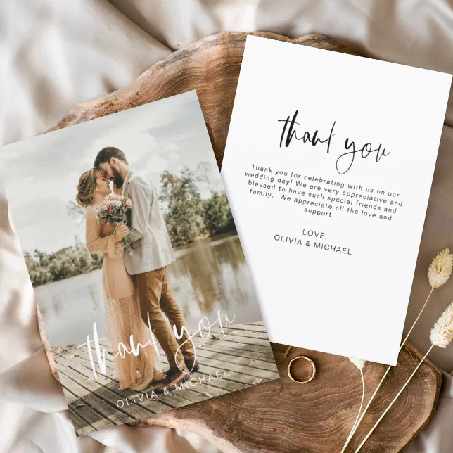 Budget Wedding Photo Minimalist Thank You Card | Zazzle