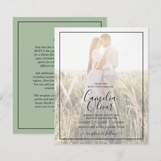 BUDGET Wedding PHOTO OVERLAY Sage Monochrome       (Front/Back)