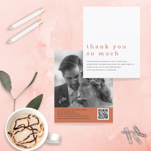 Budget Wedding Photo QR Code Terracotta Thank You