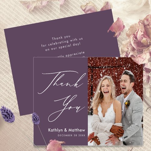 Budget Wedding Photo Thank You Mauve Purple Card