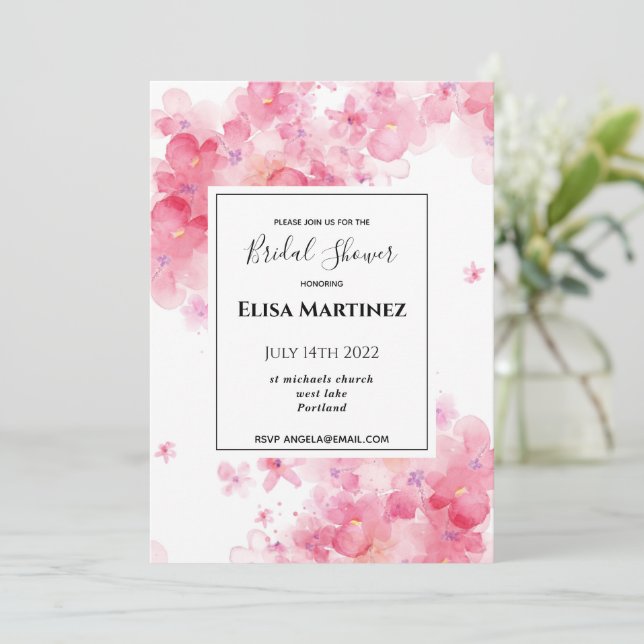 budget wedding pink floral romantic bridal shower save the date (Standing Front)