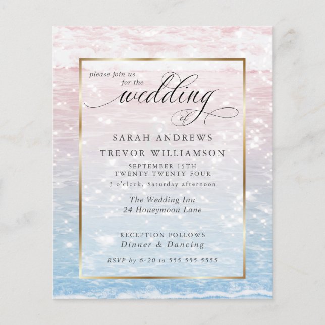 Budget Wedding Pink Shimmering Ocean Waters (Front)