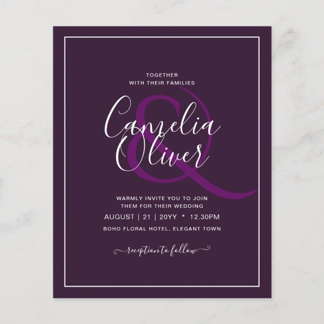 BUDGET Wedding PLUM PURPLE Monochrome Simple Flyer (Front)