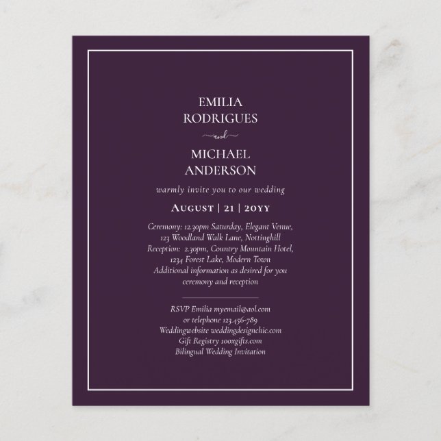 BUDGET Wedding PLUM PURPLE Monochrome Simple Flyer (Front)