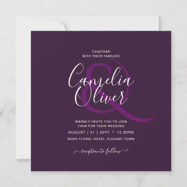 BUDGET Wedding PLUM PURPLE Monochrome Simple Invitation (Front)