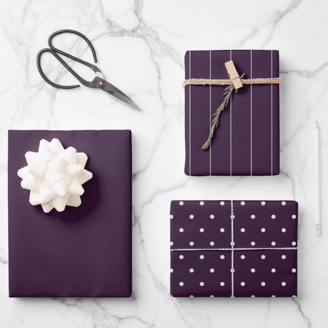 BUDGET Wedding PLUM PURPLE Monochrome Simple Wrapping Paper Sheets (Front)
