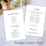 Budget wedding program black white elegant flyer<br><div class="desc">Modern simple minimalist typography trendy clean white ceremony and party BUDGET affordable wedding program (advertising type) PAPER FLYER template featuring a chic trendy calligraphy script. Easy to personalize with your custom photo and text on both sides! PLEASE READ THIS BEFORE PURCHASING! This is a budget affordable card printed on a...</div>