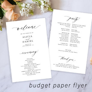 Budget wedding program black white elegant flyer