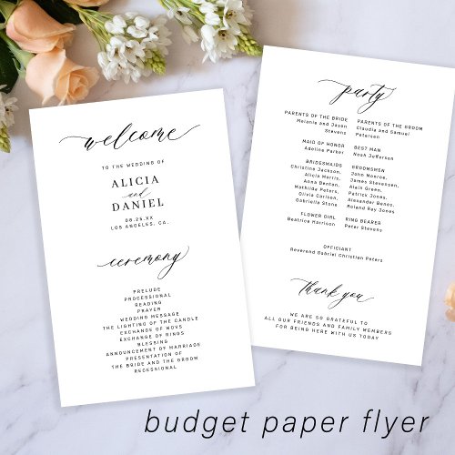 Budget wedding program black white elegant flyer