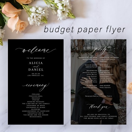 Budget wedding program black white elegant photo  flyer