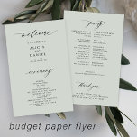Budget wedding program sage green elegant flyer<br><div class="desc">Modern simple minimalist typography trendy sage green ceremony and party BUDGET affordable wedding program (advertising type) PAPER FLYER template featuring a chic trendy calligraphy script. Easy to personalize with your custom photo and text on both sides! PLEASE READ THIS BEFORE PURCHASING! This is a budget affordable card printed on a...</div>