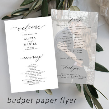 Budget Wedding Program White Black Elegant Photo  Flyer by invitations_kits at Zazzle
