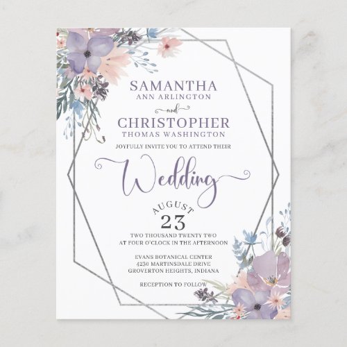 Budget Wedding Purple Watercolor Floral Invitation