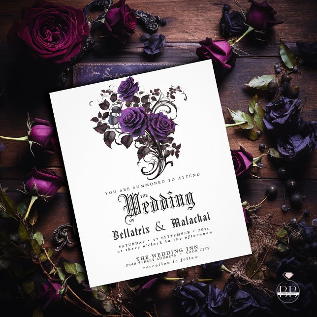 Budget Wedding QR Code Gothic Deep Amethyst Roses  Flyer (Creator Uploaded)