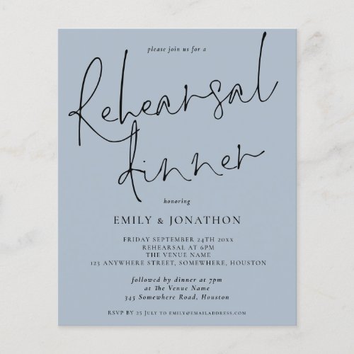 Budget Wedding Rehearsal Dinner Dusty Blue Invite